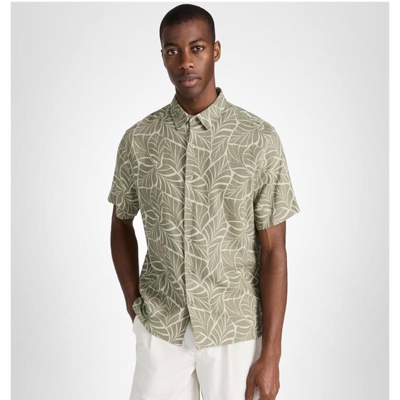 Vince Other - Vince. Men’s Dried Cactus Green Knotted Leaves Short Sleeve Button Up Shirt